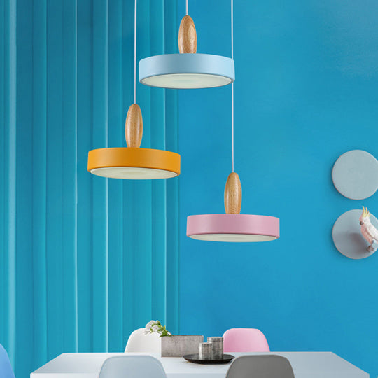 Ilaria - Circular Circle Metal Hanging Pendant Light Contemporary 3 Lights Blue And Pink Yellow