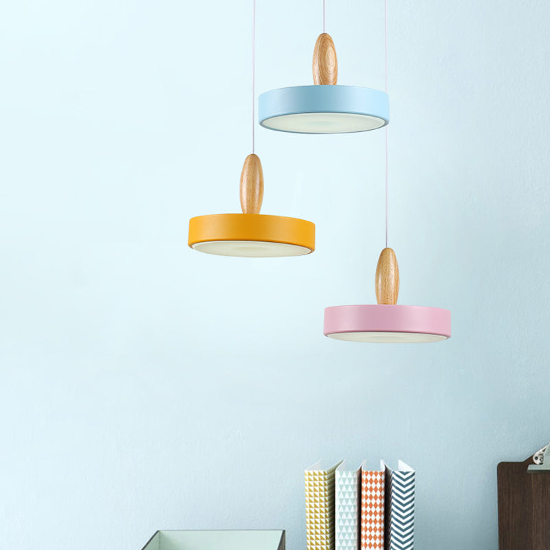 Ilaria - Circular Circle Metal Hanging Pendant Light Contemporary 3 Lights Blue And Pink Yellow