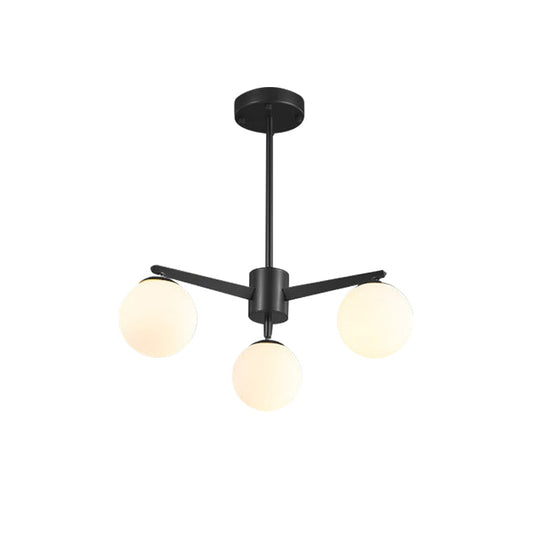 Alessandra - Opal Ball Chandelier Simple Style Glass 3 Lights White/Black Hanging Lamp For Living