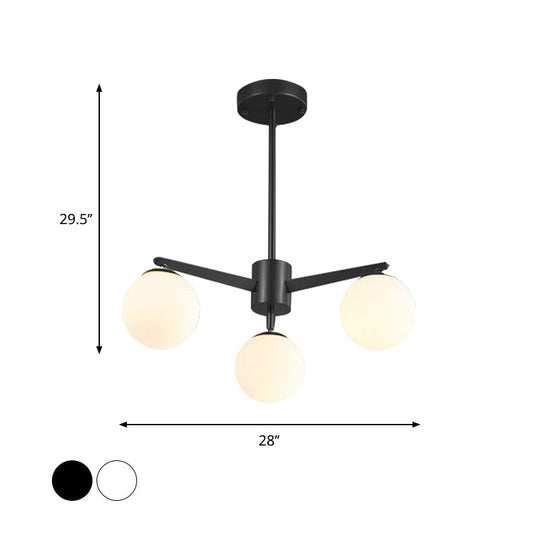 Alessandra - Opal Ball Chandelier Simple Style Glass 3 Lights White/Black Hanging Lamp For Living