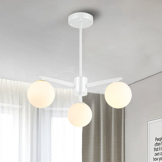 Alessandra - Opal Ball Chandelier Simple Style Glass 3 Lights White/Black Hanging Lamp For Living