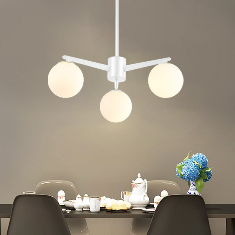 Alessandra - Opal Ball Chandelier Simple Style Glass 3 Lights White/Black Hanging Lamp For Living