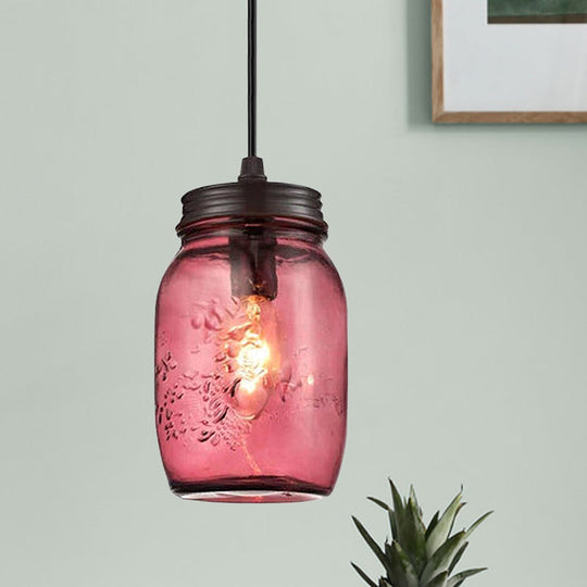 Sarah - Modern 1 - Light Pendant Lighting Caged Mason Jar Blown Glass Hanging Ceiling Light In