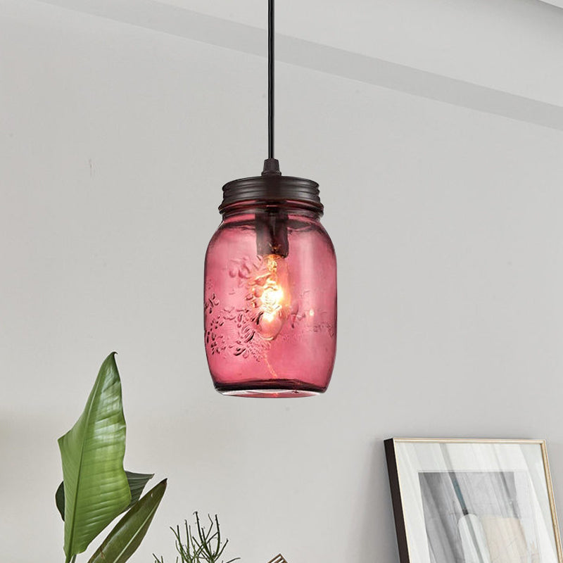 Sarah - Modern 1 - Light Pendant Lighting Caged Mason Jar Blown Glass Hanging Ceiling Light In