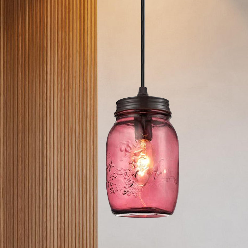 Sarah - Modern 1 - Light Pendant Lighting Caged Mason Jar Blown Glass Hanging Ceiling Light In