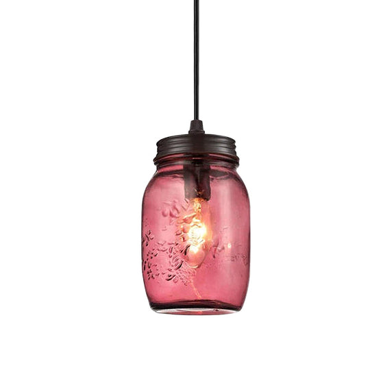 Sarah - Modern 1 - Light Pendant Lighting Caged Mason Jar Blown Glass Hanging Ceiling Light In