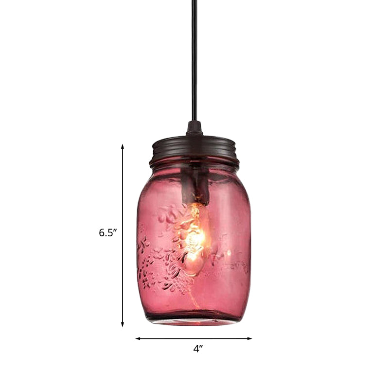 Sarah - Modern 1 - Light Pendant Lighting Caged Mason Jar Blown Glass Hanging Ceiling Light In