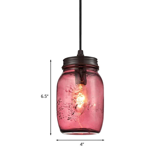 Sarah - Modern 1 - Light Pendant Lighting Caged Mason Jar Blown Glass Hanging Ceiling Light In