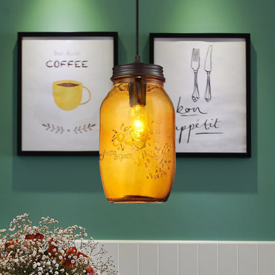 Sarah - Modern 1 - Light Pendant Lighting Caged Mason Jar Blown Glass Hanging Ceiling Light In