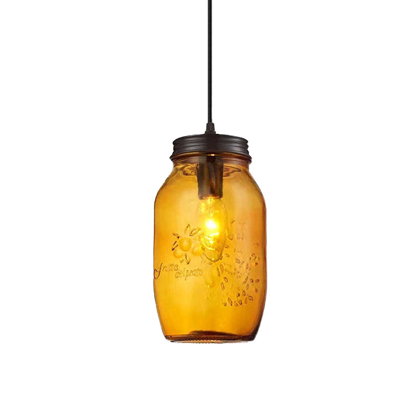 Sarah - Modern 1 - Light Pendant Lighting Caged Mason Jar Blown Glass Hanging Ceiling Light In