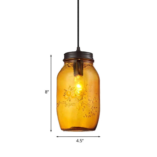 Sarah - Modern 1 - Light Pendant Lighting Caged Mason Jar Blown Glass Hanging Ceiling Light In