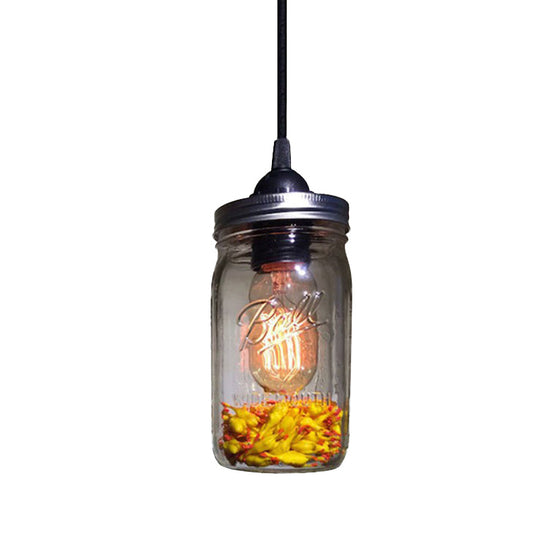 Sarah - Modern 1 - Light Pendant Lighting Caged Mason Jar Blown Glass Hanging Ceiling Light In