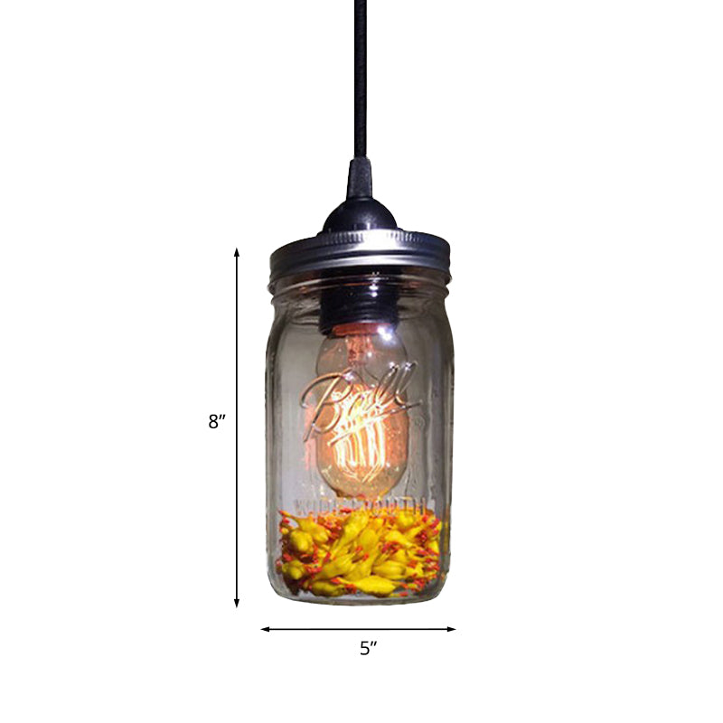 Sarah - Modern 1 - Light Pendant Lighting Caged Mason Jar Blown Glass Hanging Ceiling Light In