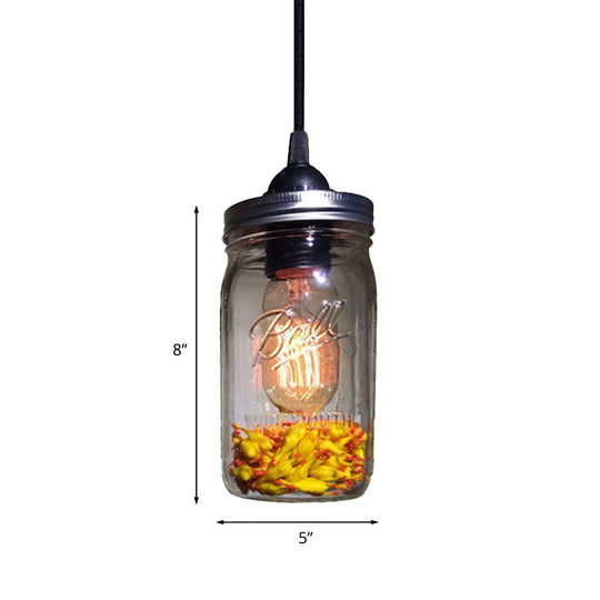 Sarah - Modern 1 - Light Pendant Lighting Caged Mason Jar Blown Glass Hanging Ceiling Light In