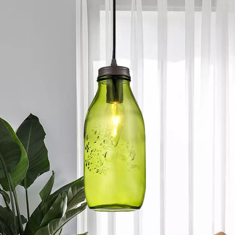 Sarah - Modern 1 - Light Pendant Lighting Caged Mason Jar Blown Glass Hanging Ceiling Light In