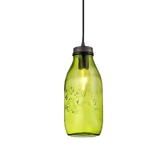 Sarah - Modern 1 - Light Pendant Lighting Caged Mason Jar Blown Glass Hanging Ceiling Light In