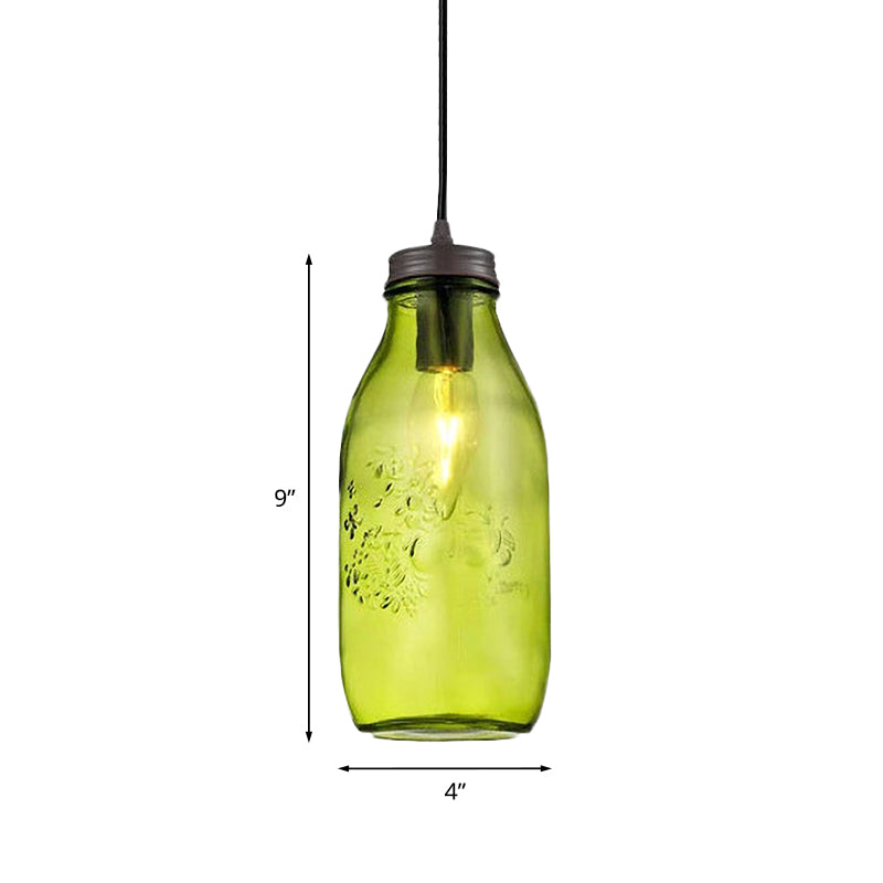 Sarah - Modern 1 - Light Pendant Lighting Caged Mason Jar Blown Glass Hanging Ceiling Light In