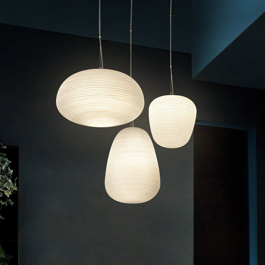 Katherine - Ribbed Cocoon Pendant Ceiling Light Post Modern Glass 1 White Hanging