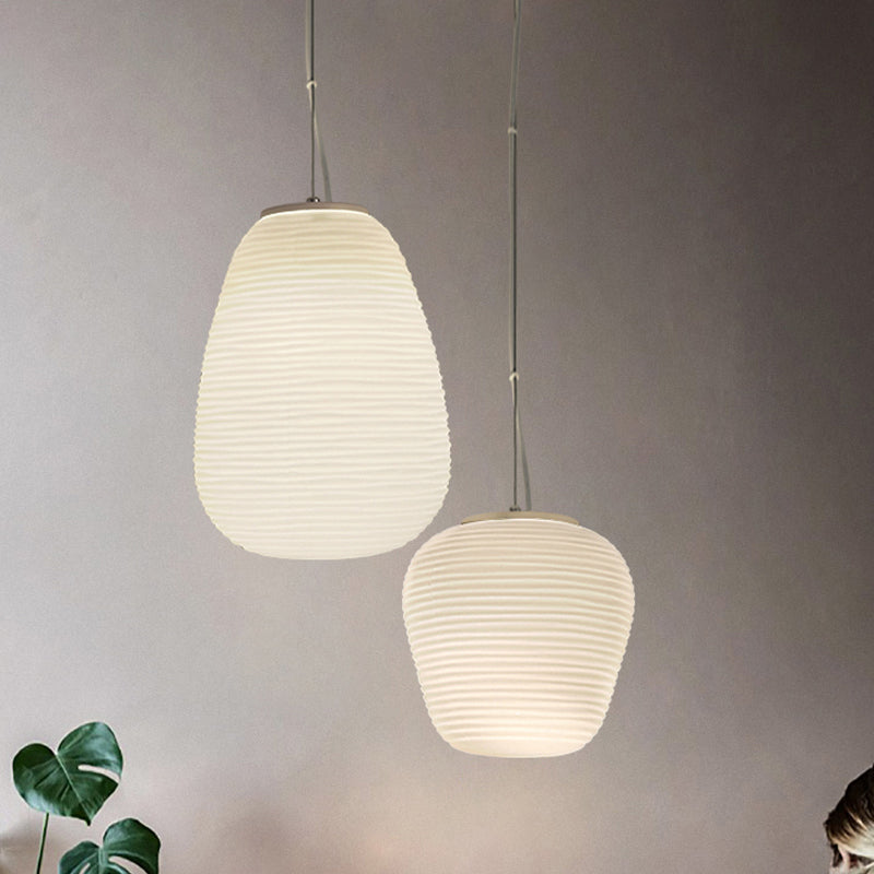 Post - Modern White Glass Cocoon Pendant Light With Ribbed Design 1 - Light Ceiling Hanging Fixture