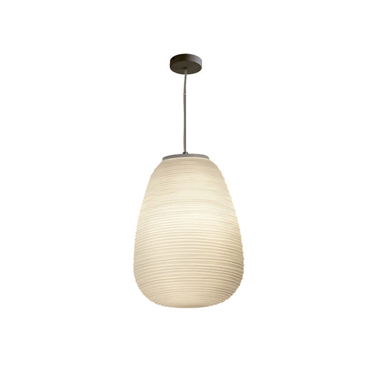 Katherine - Ribbed Cocoon Pendant Ceiling Light Post Modern Glass 1 White Hanging