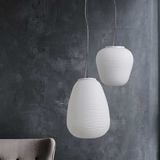 Katherine - Ribbed Cocoon Pendant Ceiling Light Post Modern Glass 1 White Hanging