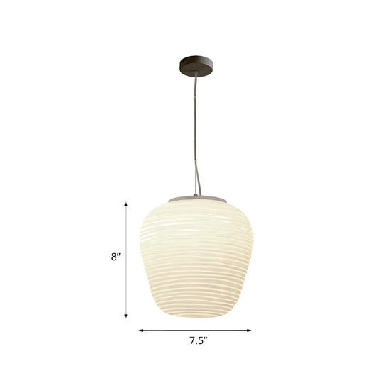 Katherine - Ribbed Cocoon Pendant Ceiling Light Post Modern Glass 1 White Hanging