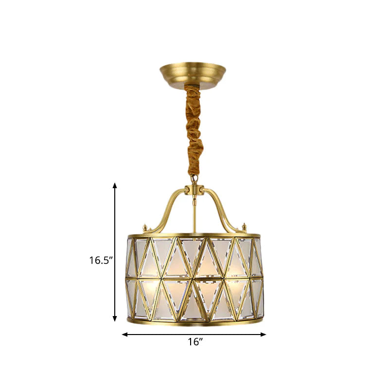 4 - Bulb Drum Ceiling Chandelier Vintage Brass Finish Metallic Suspension Light For Dining Room