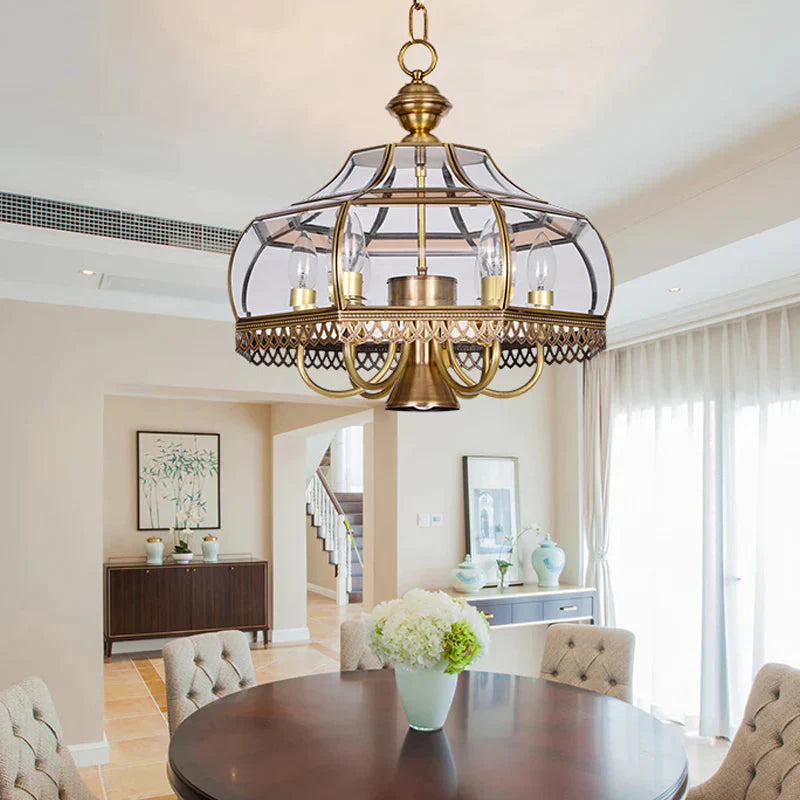 Clear Glass Gourd Chandelier Light Fixture Traditional 7 Bulbs Dining Room Ceiling Pendant Lamp In