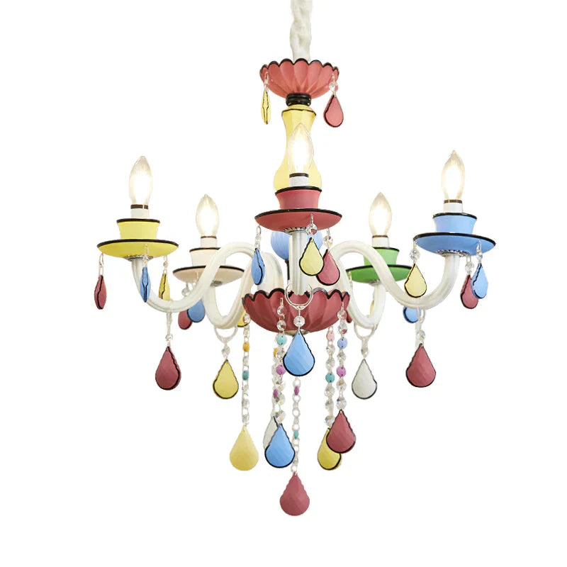 Crystal Candelabra Chandelier Macaron 5/6/8 Lights Blue - Pink - Yellow Hanging Pendant With