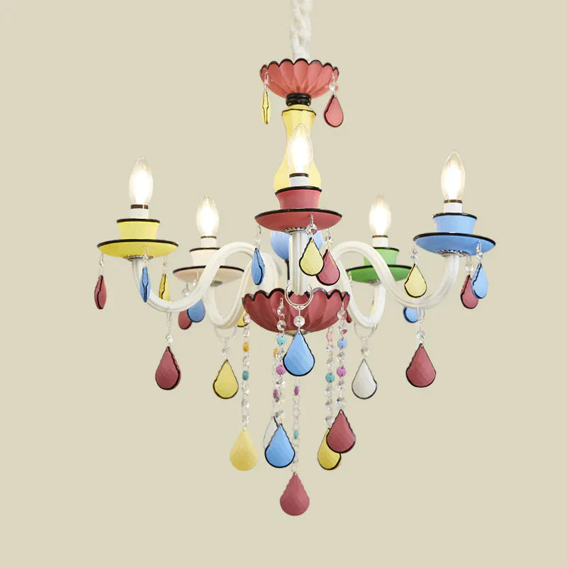 Crystal Candelabra Chandelier Macaron 5/6/8 Lights Blue - Pink - Yellow Hanging Pendant With