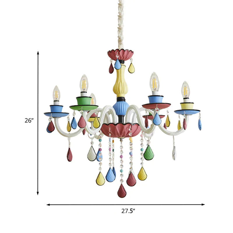 Crystal Candelabra Chandelier Macaron 5/6/8 Lights Blue - Pink - Yellow Hanging Pendant With