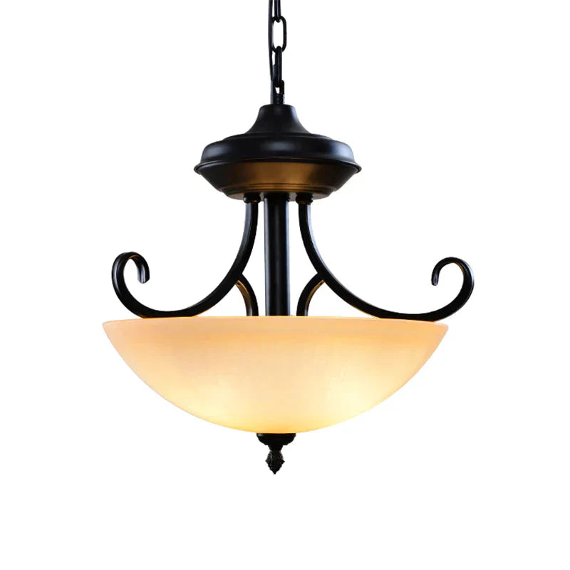 Black Domed Chandelier Lighting Traditional Tan Glass 3 - Head Corridor Hanging Pendant Lamp