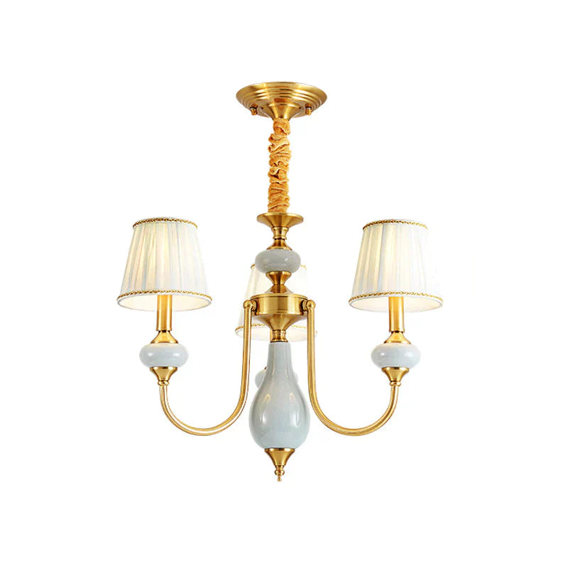 Cone Dining Room Chandelier Lamp Country Fabric 3/6 - Light Brass Finish Pendant Lighting Fixture