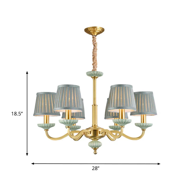 3/6 - Head Fabric Chandelier Lighting Traditional Brass Pleated Shade Bedroom Drop Pendant With