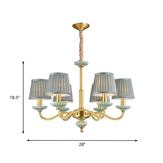 3/6 - Head Fabric Chandelier Lighting Traditional Brass Pleated Shade Bedroom Drop Pendant With