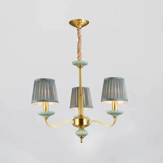 3/6 - Head Fabric Chandelier Lighting Traditional Brass Pleated Shade Bedroom Drop Pendant With