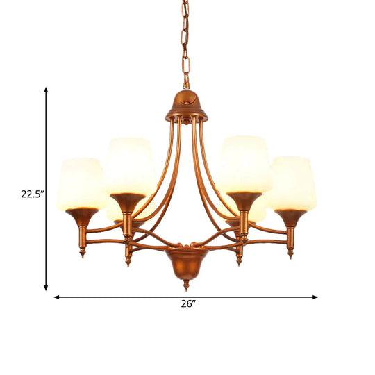 Opal Glass Bronze Chandelier Lighting Tapered 3/5/6 Bulbs Countryside Hanging Pendant For Bedroom