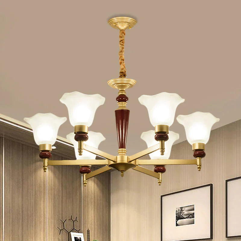 Frosted Glass Blossom Chandelier Light Rustic Style 3/6/8 Lights Living Room Suspension Pendant In