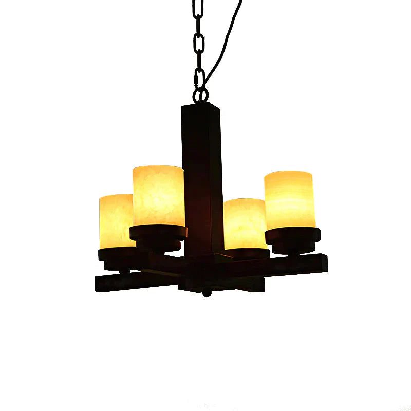 Cylinder Bedroom Pendant Chandelier Farmhouse Yellow Dolomite 4 - Head Black Radial Ceiling Hang