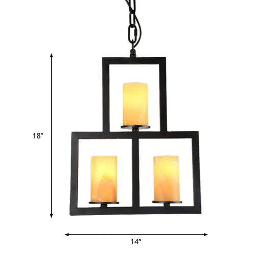 Yellow Dolomite Black Finish Chandelier Lamp Cylinder 3 - Light Country Hanging Lighting With 3 -