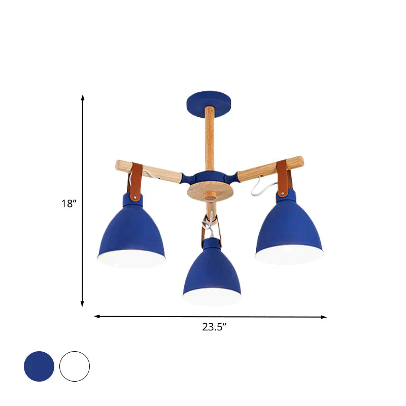 Macaron Bursting Wood Chandelier 3/6/8 Heads Ceiling Hanging Light In White/Blue With Bowl Shade