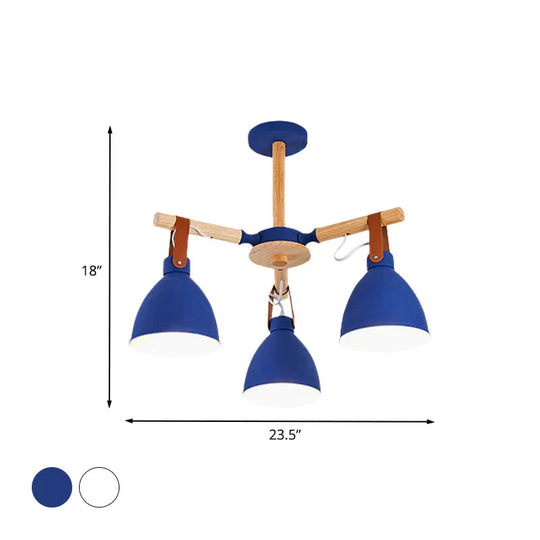 Macaron Bursting Wood Chandelier 3/6/8 Heads Ceiling Hanging Light In White/Blue With Bowl Shade