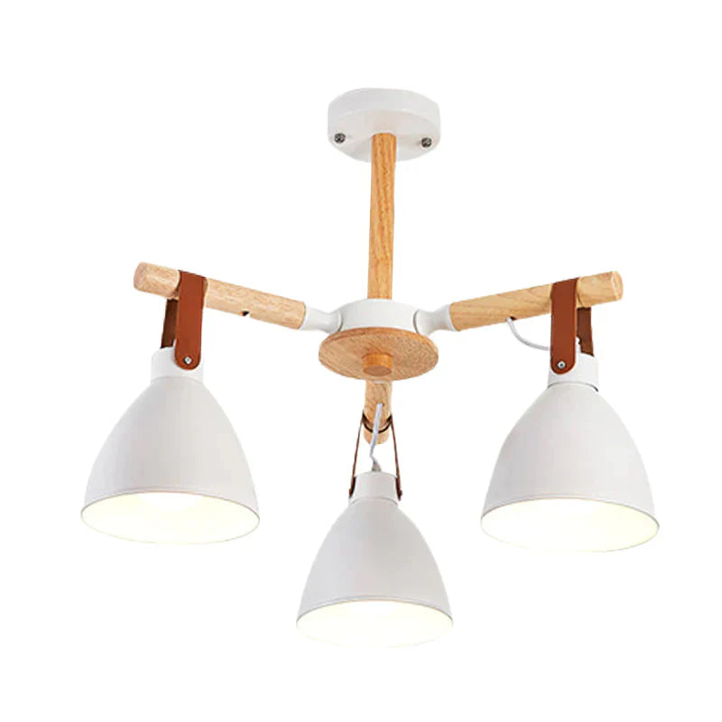 Macaron Bursting Wood Chandelier 3/6/8 Heads Ceiling Hanging Light In White/Blue With Bowl Shade