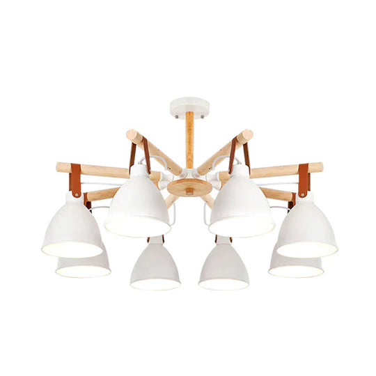 Macaron Bursting Wood Chandelier 3/6/8 Heads Ceiling Hanging Light In White/Blue With Bowl Shade