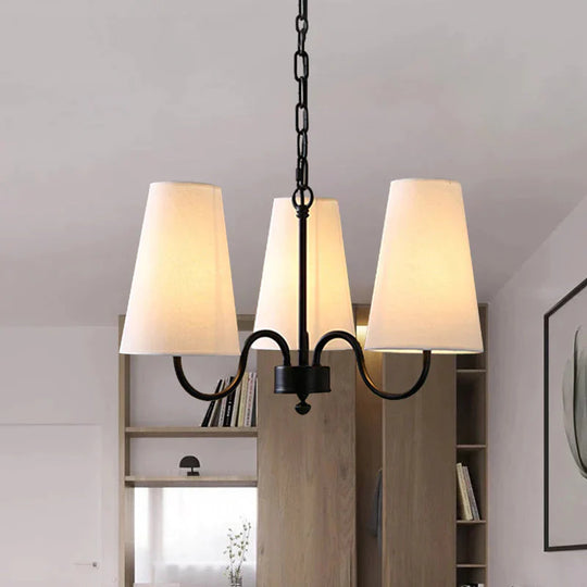 3/5 Bulbs Chandelier Lighting Fixture Rural Living Room Pendant Lamp With Conical Fabric Shade In