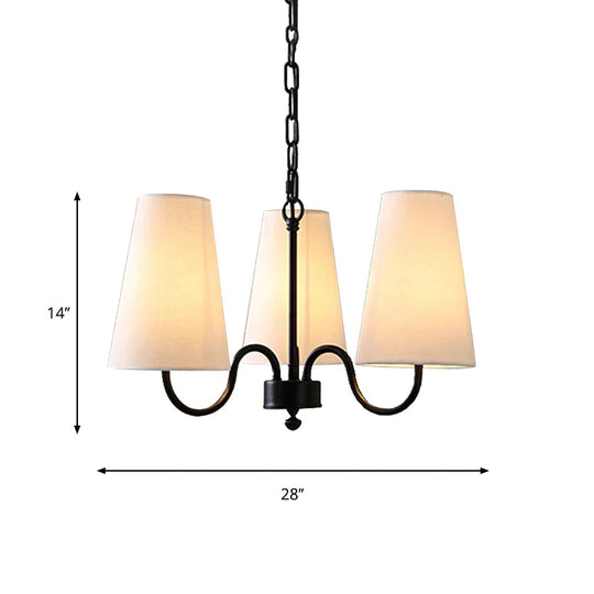 3/5 Bulbs Chandelier Lighting Fixture Rural Living Room Pendant Lamp With Conical Fabric Shade In