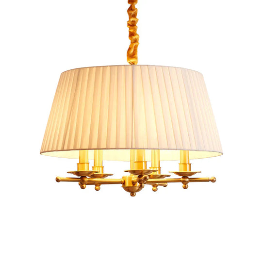 Fabric Brass Pendant Chandelier Gathered Empire Shade 5 - Head Traditional Hanging Ceiling Light