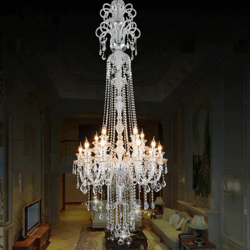 Opulent Clear Crystal Candle Chandelier Baroque 10 - Light Dining Hall Ceiling Pendant Light