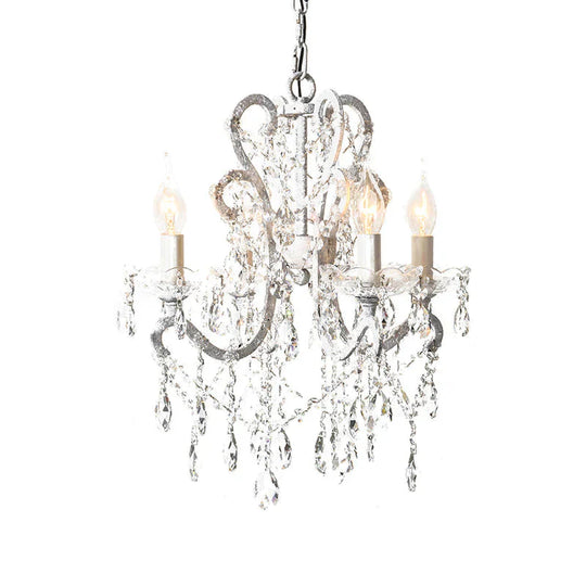 4 Heads Chandelier French Country Living Room Ceiling Suspension Lamp With Candelabrum Crystal