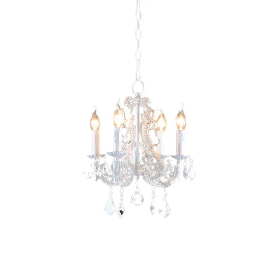 Crystal Coated Candlestick Chandelier Rustic 4 - Head Restaurant Pendant Ceiling Light In White